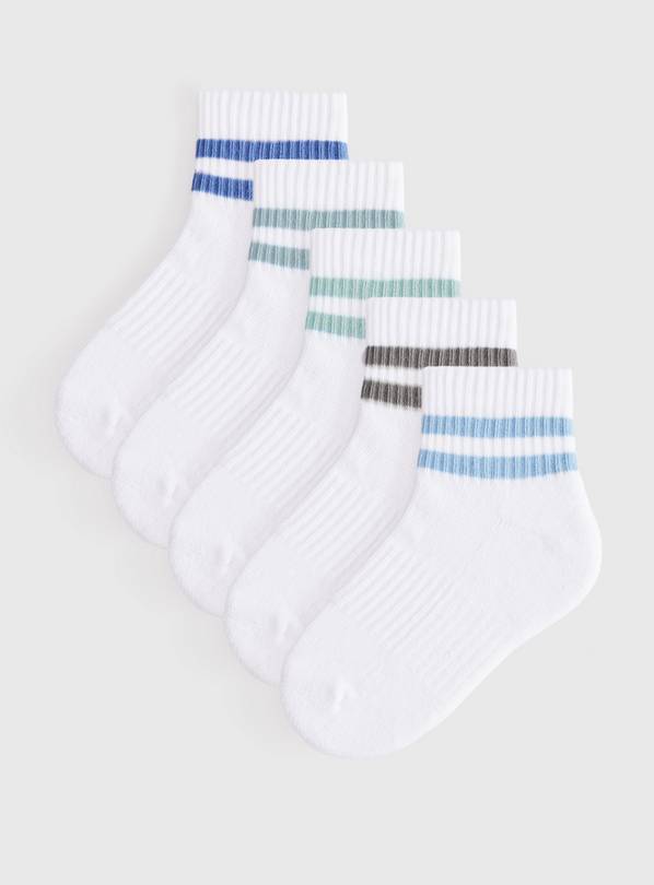 White Sports Stripe Cropped Ankle Socks 5 Pack 9-12 Infant